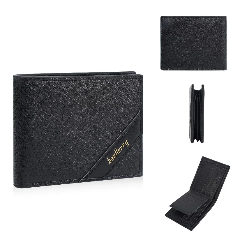Baellerry Men's Short Wallet RFID Protected Thin Style Folding PU Leather Credit Card Holder for Younger Men