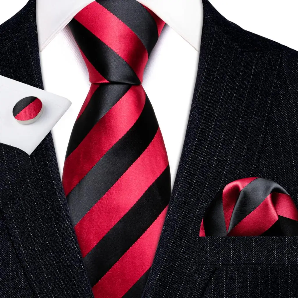 

Designer Mens Ties Red Black Striped Gold White Blue Purple Silk Neck Tie Hanky Cufflinks Set Wedding Gift Barry·Wang 6144
