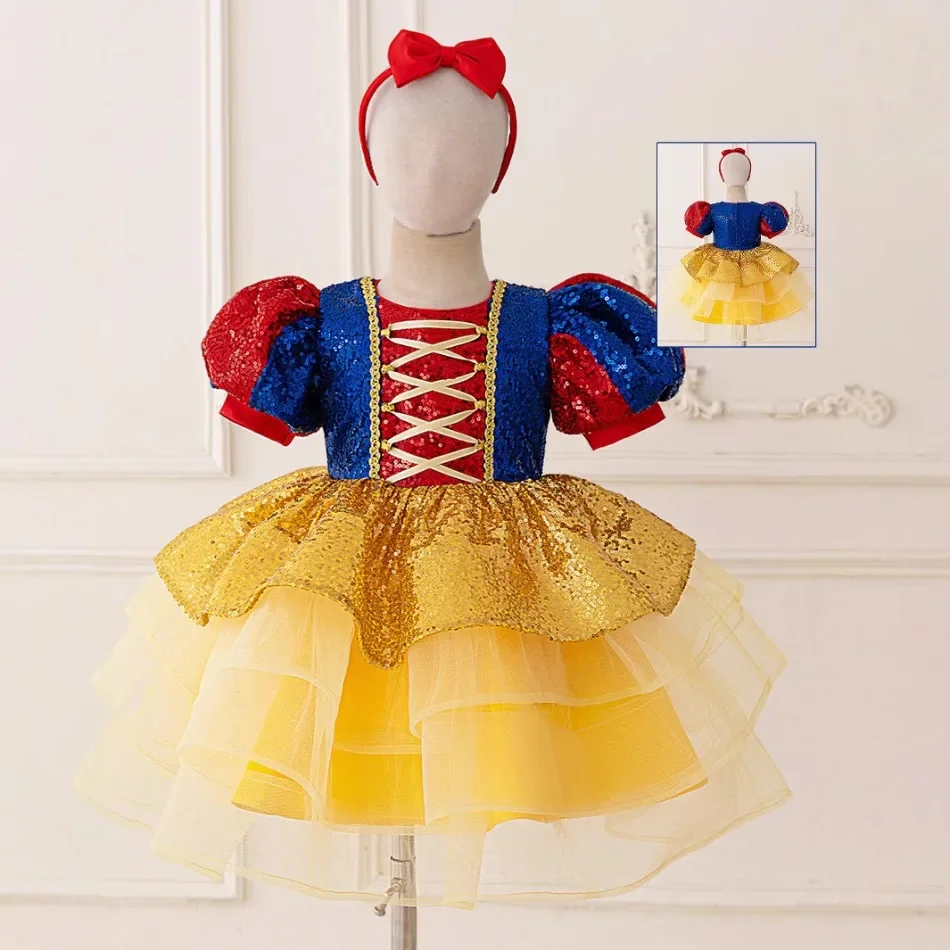 Carnival Snow White Princess Party Girls Dress Cosplay Birthday Bridesmaids Dresses Sequin Tulle Kids Wedding Halloween Costumes