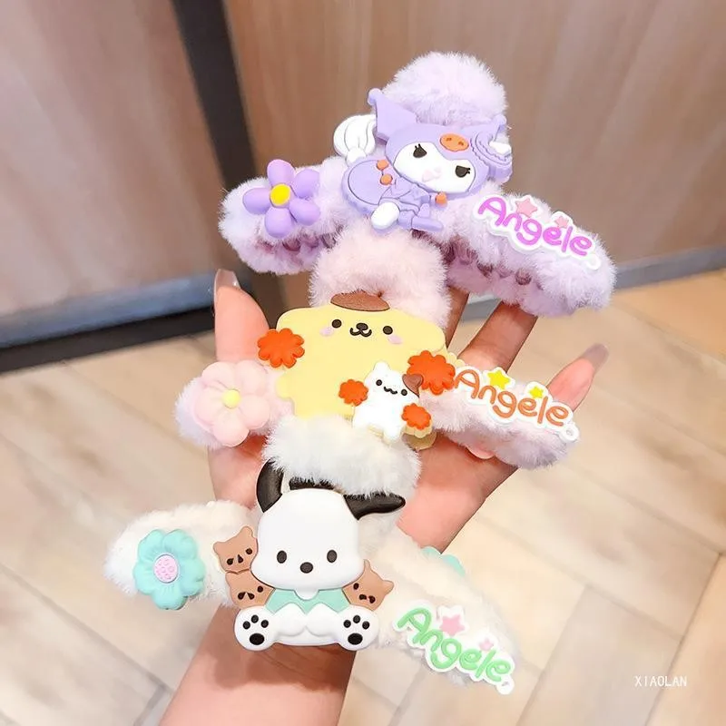 Plush Series Sanrio Hello Kitty Hair Claws Girl Kawaii Kuromi Hair Clips Women Cinnamoroll Hairpins Kids Christmas Birthday Gift