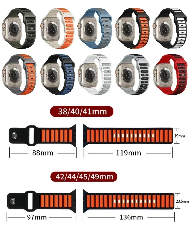 Спортивный силиконовый ремешок для Apple Watch, ремешки 45 мм, 44 мм, 40 мм, 42 мм, 46 мм, 41 мм, 49 мм, 38 мм, браслет IWatch Series 10 SE 9 8 7 6 Ultra 2