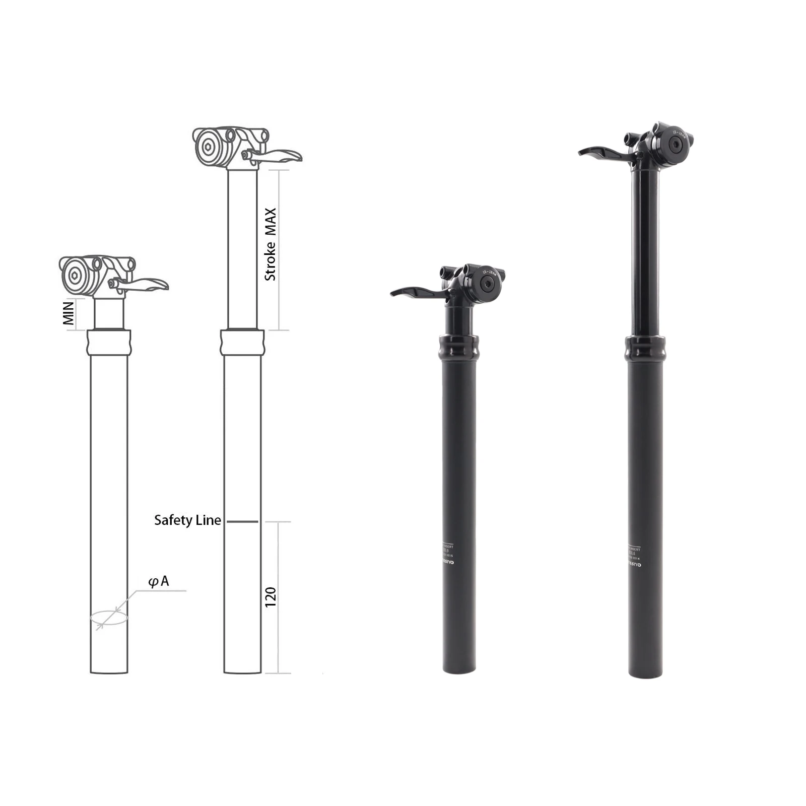 TESNO tiang penyangga sadel sepeda Manual, tiang penyangga tempat duduk sepeda panjang perjalanan bisa disesuaikan hidrolik 30.9/31.6