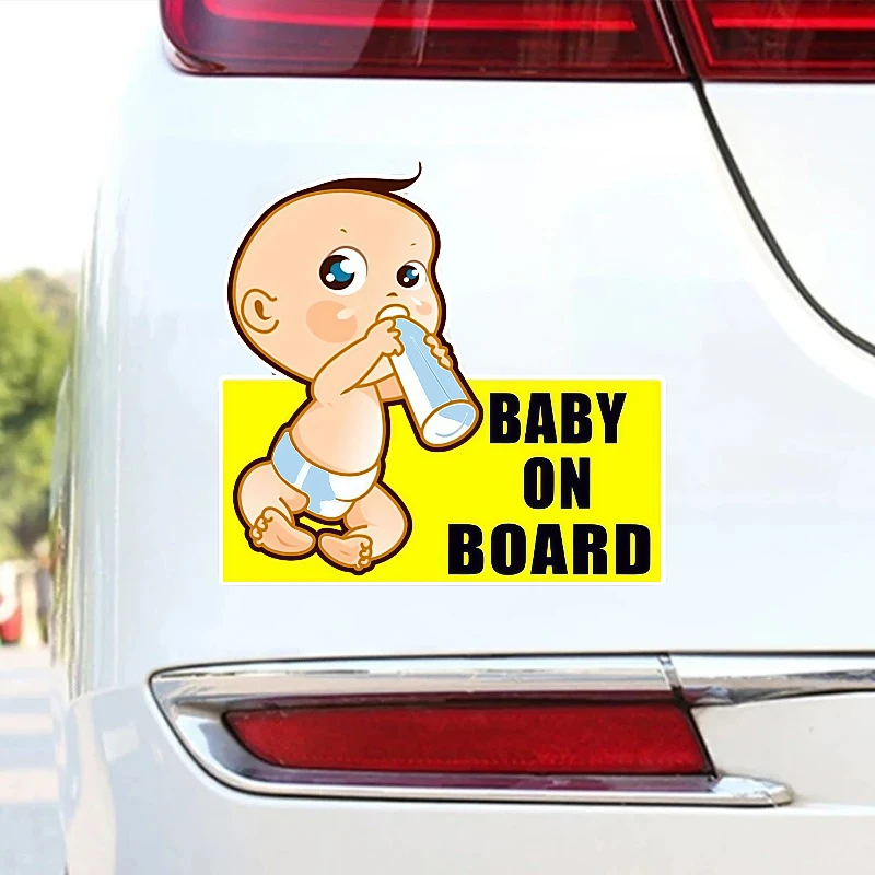 Cute Baby On Board Car Sticker - Yellow Background Infant Design, 14*13CM Waterproof Vinyl Decal, Car Safety Reminder Decor