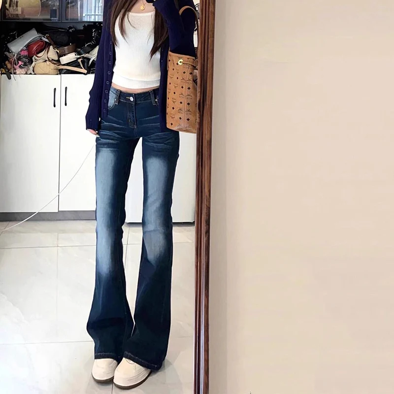 Women Low Waist Thin Jeans Hot Sale Girls Classic Fashion Bell Bottom Pants Lady Korean Casual Solid Denim Trousers