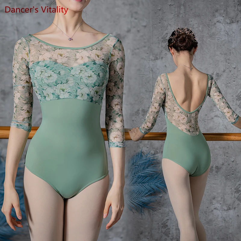 Robe justaucorps de danse de ballet pour femmes, haut imprimé, une pièce, ensemble de pratique de yoga aérien, gymnastique, ballet pour filles