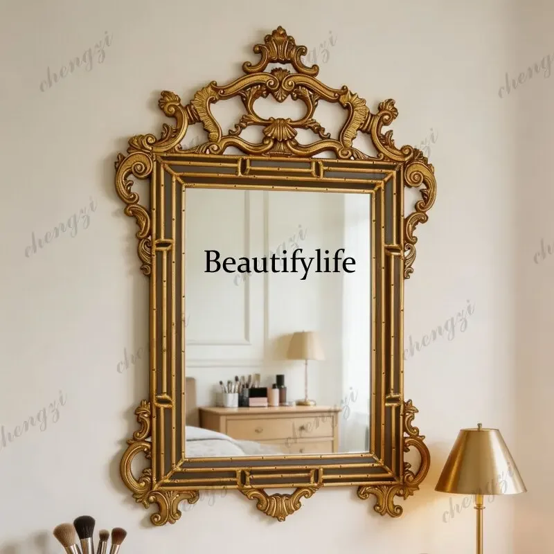 z183 French classical carved makeup mirror retro light luxury wall-mounted dresser decorative mirror