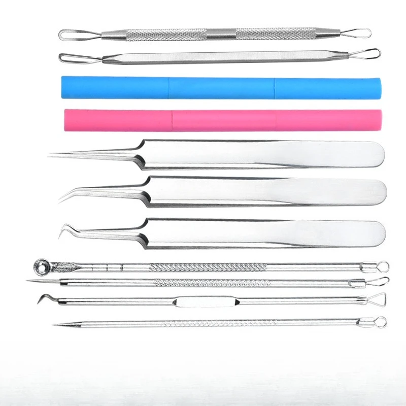 1PC Set di clip per acne Clip per cellulare Ago per acne Spremitura di punti neri Strumenti per l'acne Cucchiaio per la pulizia del viso Estrattore di comedoni Detergente per pori