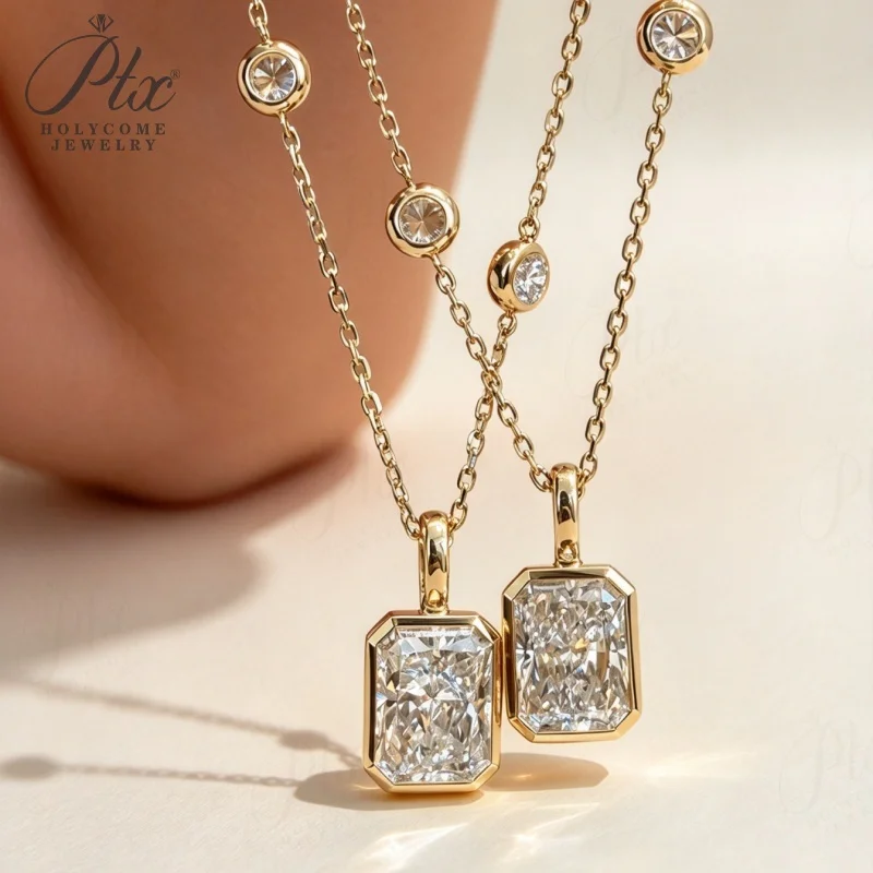Halskette mit Labor-Diamant-Anhänger, 2 Karat, DEF, VS, runder Schliff, echtes 18K Gold, für Hochzeit, Party, einfache Kette, Charms, Holycome Schmuck – Detail 8