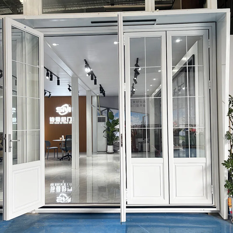 Glass heavy outdoor folding door retro aluminum alloy folding door sliding door