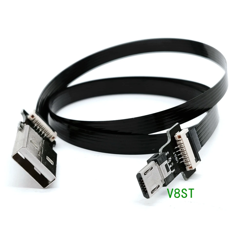 Thin flat micro USB elbow connection cable T-port to USB cable for mobile phone Android FPV data cable 0.05M 0.1M 0.2M 0.3-1M