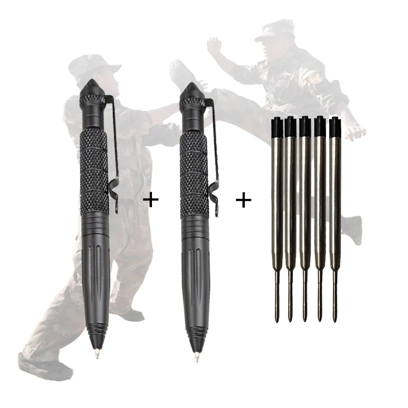 2 Stuks Defensie Tactische Pen Luchtvaart Aluminium Anti-Slip Militaire Tactische Pen Glazen Breker Pennen Selfe Defensie Edc Outdoor Tools