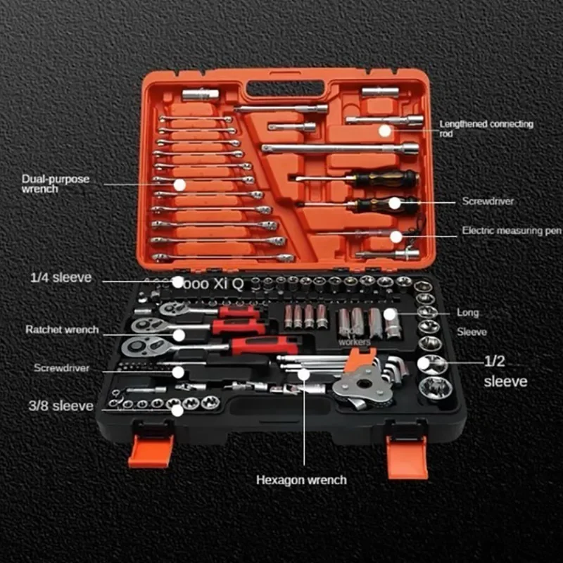 Multi Functional Full Set Batch Head Ratchet Socket Wrench Combination Auto Motorcycle Machinery Repair Maintenance Tools