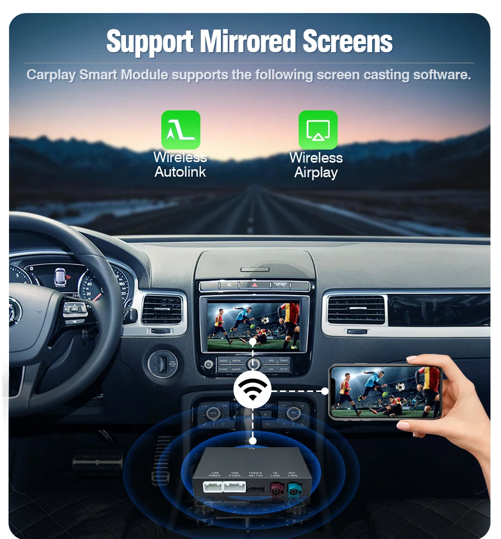 AUTOTOP CarPlay Android Auto Nachrüstbox für VW Volkswagen Touareg 2010-2017 RNS850, kabelloses AirPlay MirrorLink Navigationsmodul, mit Beibehaltung der originalen Parksensoren und der werkseitigen Kamera, während es gleichzeitig Aftermarket-Front- und Rückfahrkameraeingänge unterstützt. – Detail 11