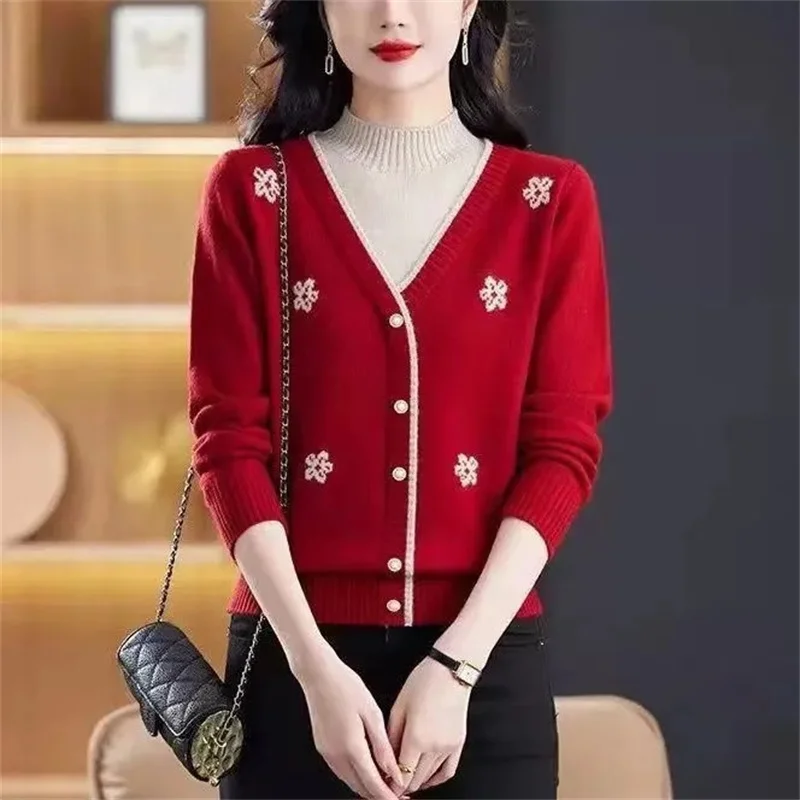 2025 femminile falso in due pezzi lavorato a maglia capispalla donna coreana maniche lunghe cappotto di lavoro a maglia autunno signora mezza giacca maglione a collo alto