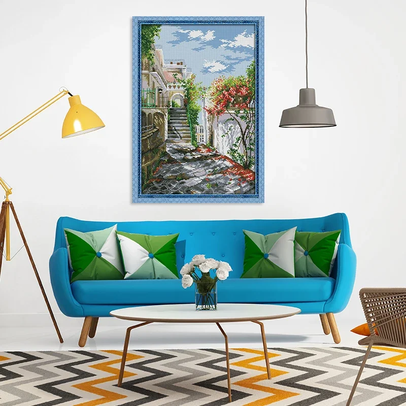Joy Sunday Kreuzstich-Set, Landschaft, HD-Muster, Aida 16/14 CT, gezählt, bedruckter Stoff, Leinwand, DIY-Sticknadel-Set, Kunsthandwerk – Detail 3