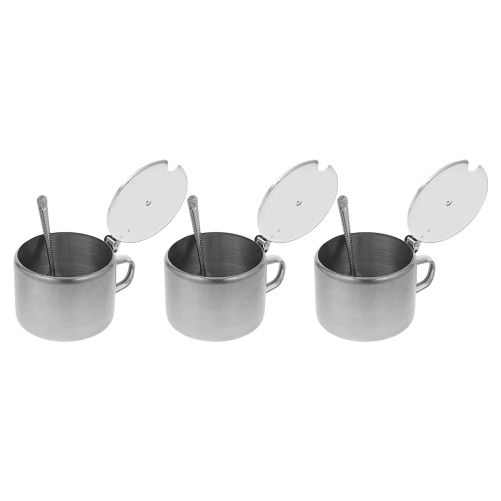 

Stainless Steel Sugar Bowl Salt Container Spice Dispenser With Lid Kitchen Organizer Condiment Holder Metal Storage Jar For