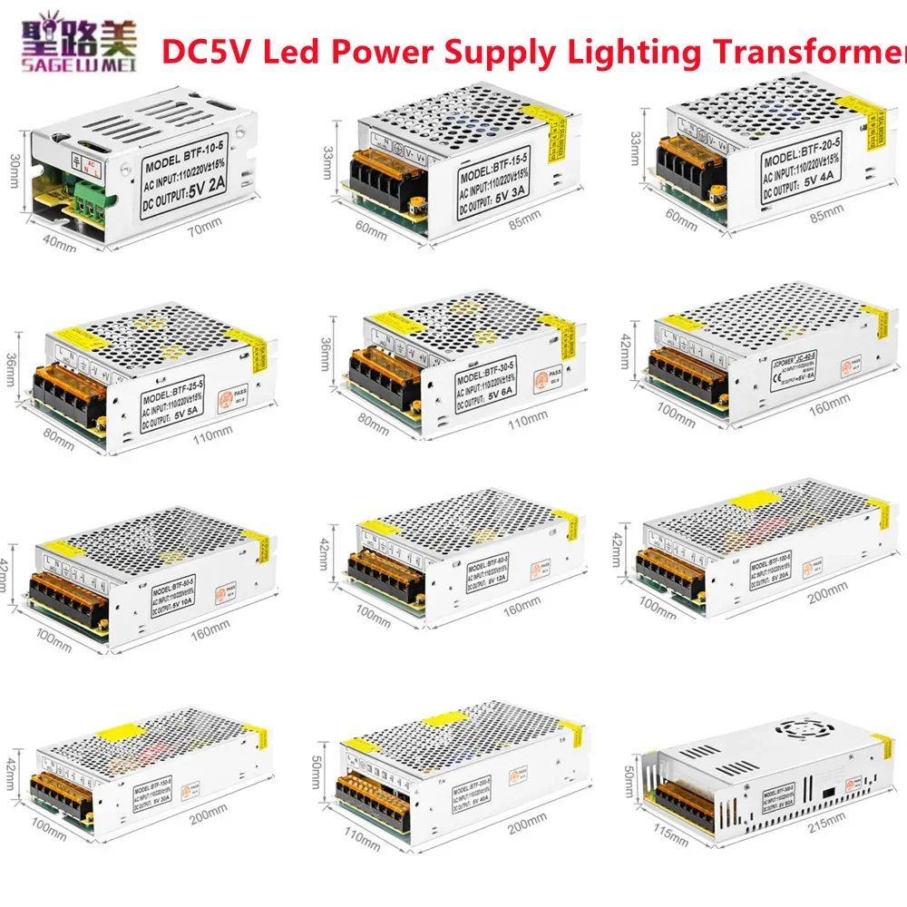 

DC5V 2A 3A 4A 5A 6A 10A 12A 20A 30A 40A 60A 70A Led Switch Power Supply Lighting Transformer AC110V-220V AC-DC Power to Adapter