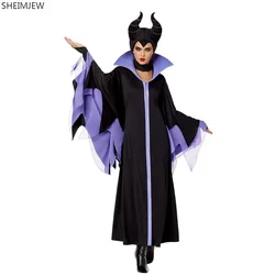 2024 Adult Women Hallowen Evil Vampire Black Costumes Witch Maleficent Sleeping Beauty Cosplay Costume Horn Hat Outfit Hat Hood