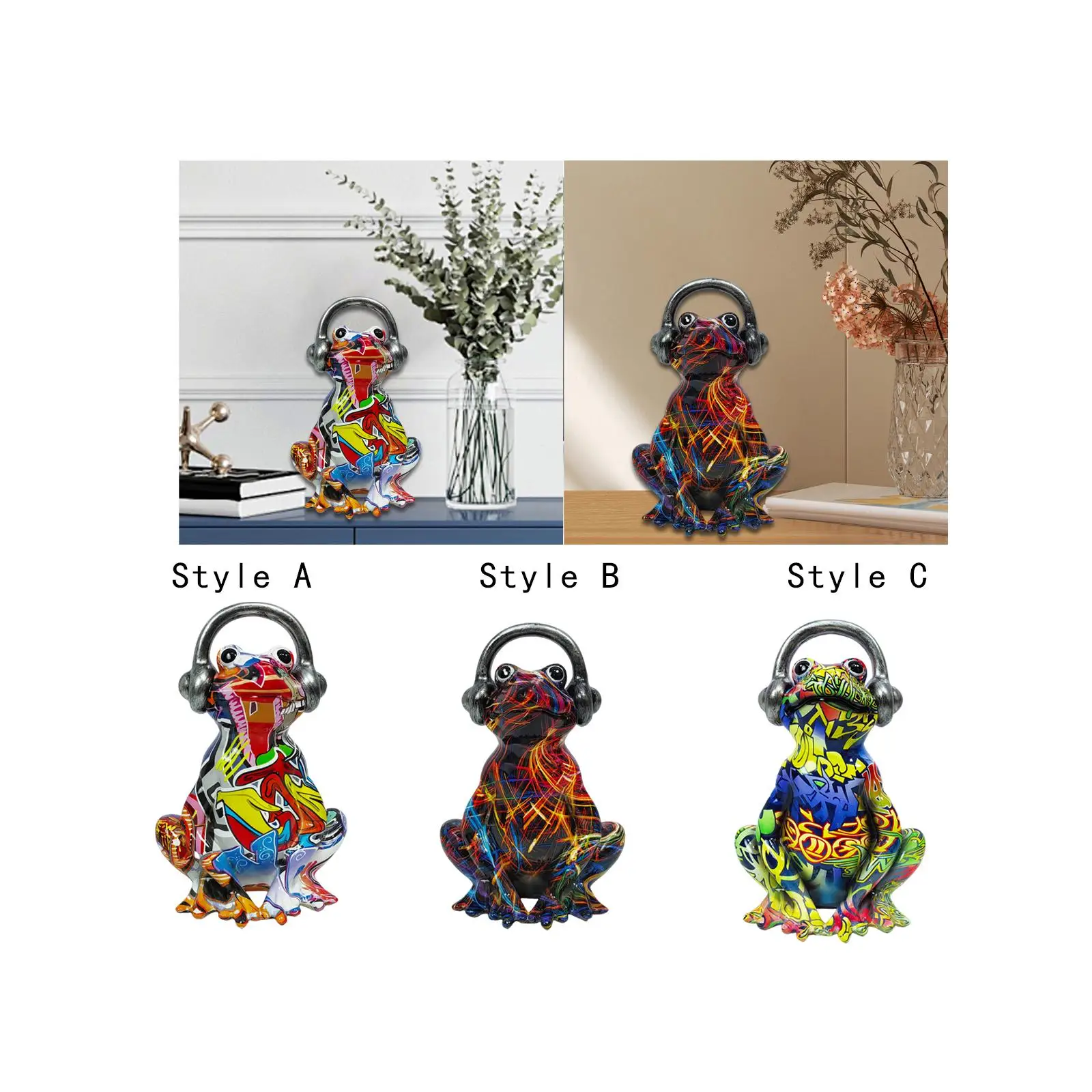

Graffiti Frog Statue Ornament Table Centerpiece Furnishing Colorful Animal