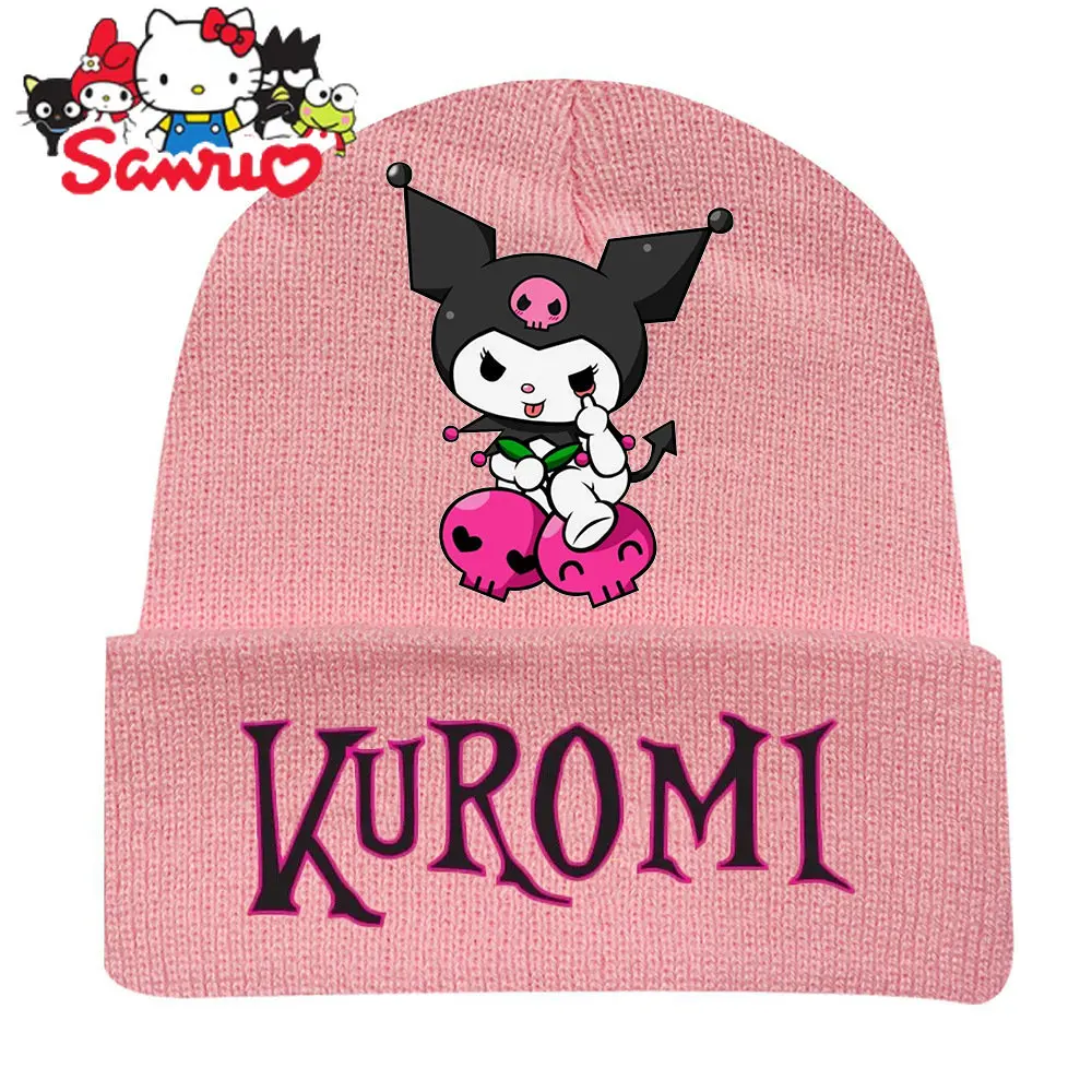 Sanrio Kuromi Winter Anime Print Beanie Knit Hat Outdoor Warming Windproof Warm Headgear Student Anime Girls Ear Protection Cap