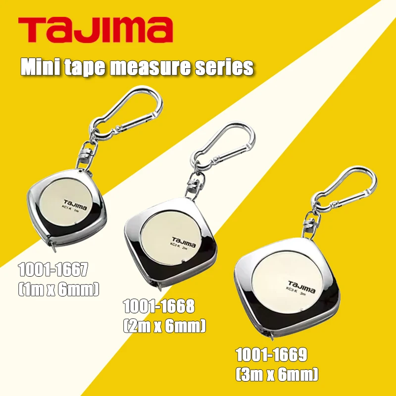 TAJIMA Mini Tape Measure 1m 2m 3m, Magnetic Tip & Climbing Ring, for DIY Craft Climbing Hiking, Portable Steel Ruler 1001 Series