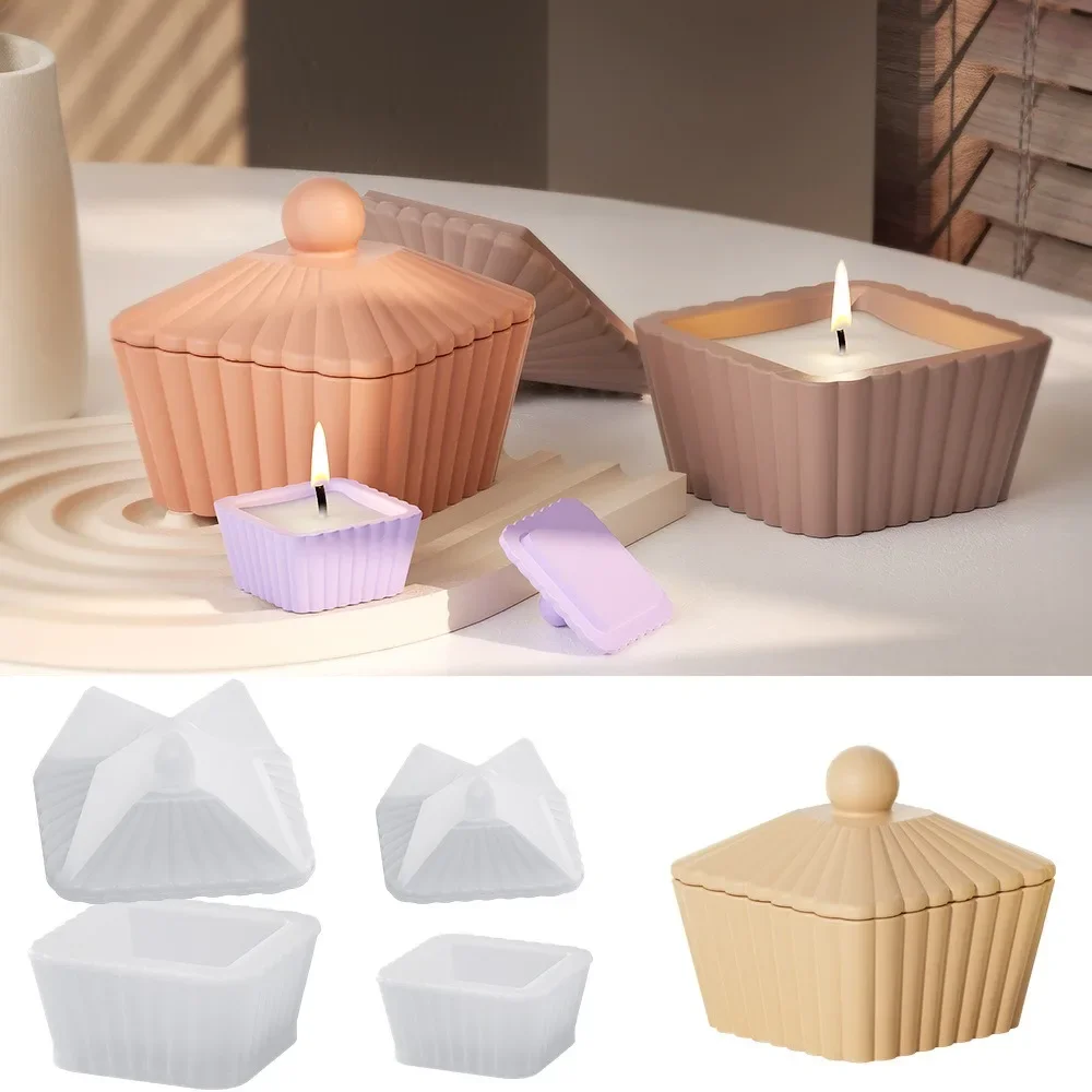 Striped Trapezoidal Candle Silicone Mold Diy Flower Pot Candle Cup Ornament Resin Mold in Order to Place Candles Home Decoration