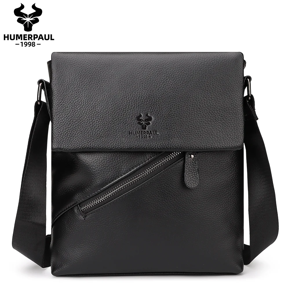 

HUMERPAUL Men Shoulder Bag for Ipad Business Flap Messenger Bag High Quality Genuine Leather Crossbody Sling Tote Bag
