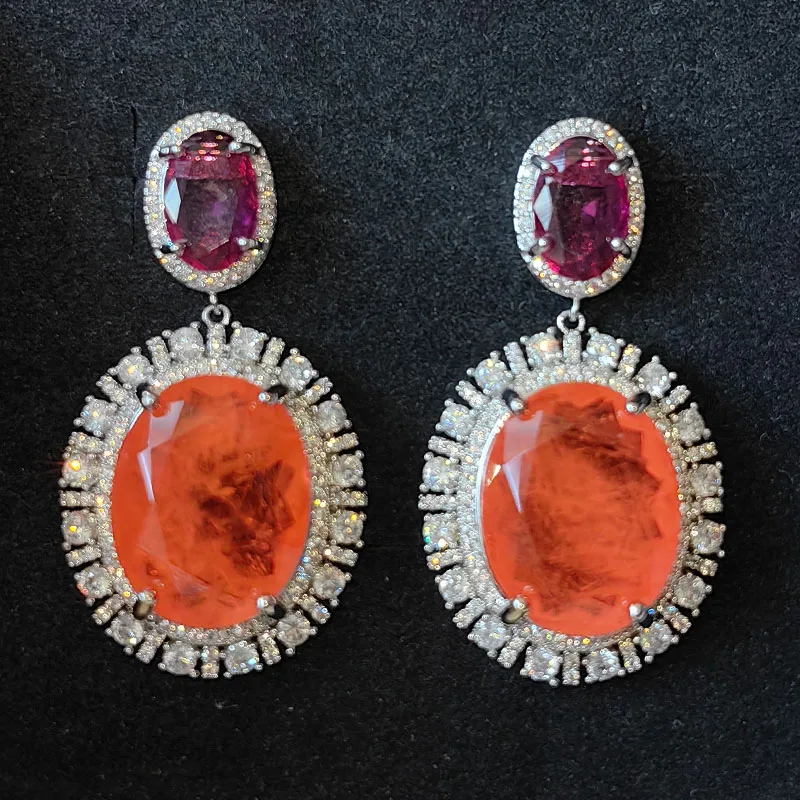 Big Round pendant Earrings for Women Luxury Jewelry Shiny Zircon Wedding Bridal Dinner Party Green Orange White Dangle Earrings