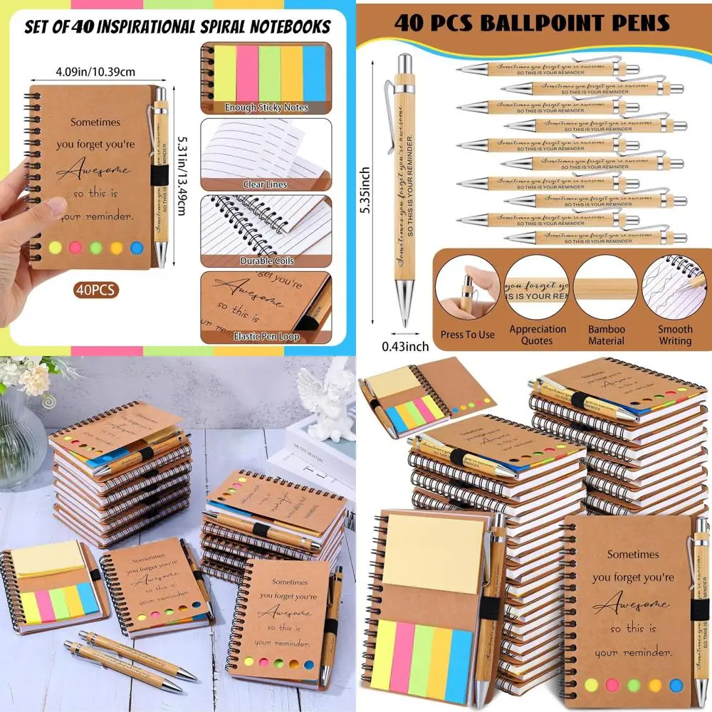 

Bulk Inspirational Notebooks & Bamboo Pens: 40 Sets for Employee Appreciation, Perfect for Nurses & Teachers