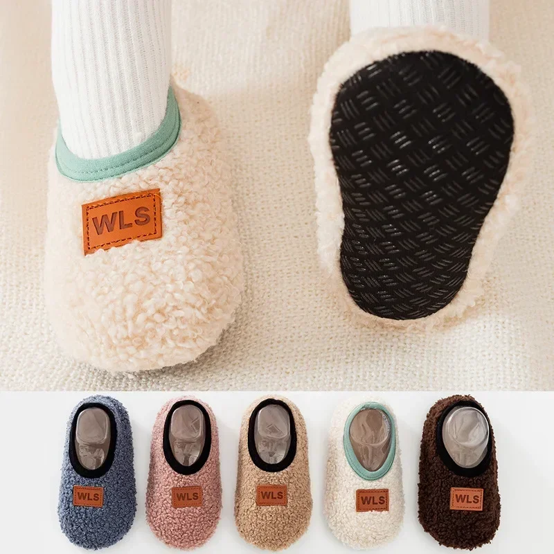 Winter Warm Baby Slippers, Toddler Plush Floor Sock Shoes, Soft Anti-slip Indoor Home Walking Shoes for Boys Girls