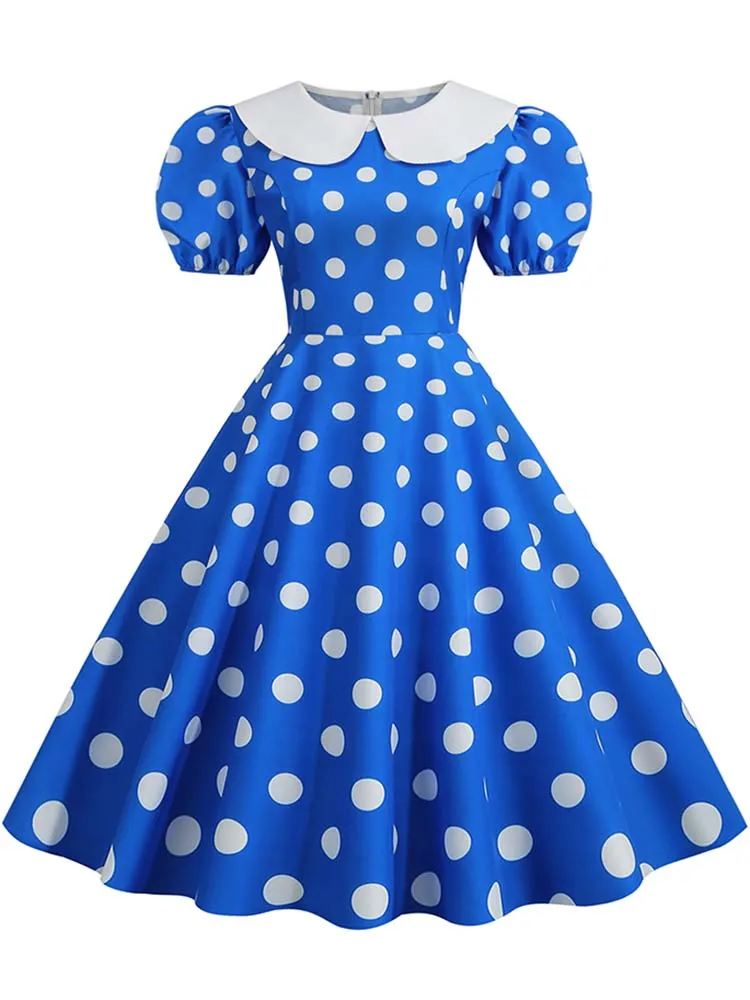 Summer Women Pink Polka Dot Elegant Party Dress Retro Vintage 50s 60s Pin Up Rockabilly Dress Casual Robe Femme