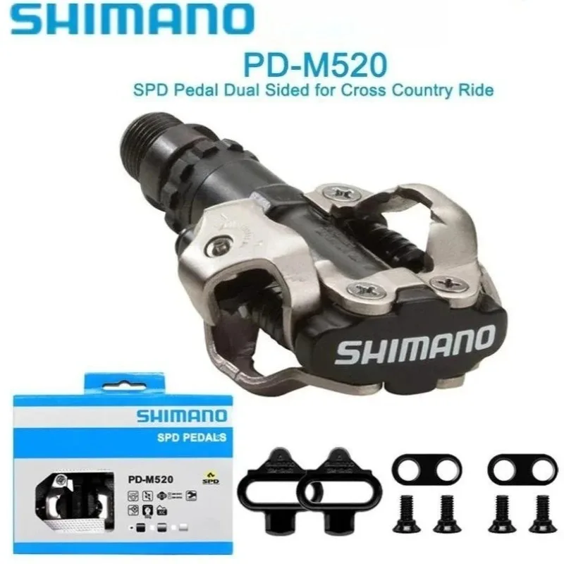 SHIMANO , M520 Pedals for Mountain Bikes, Clipless Pedals with Cleats ,Boxed