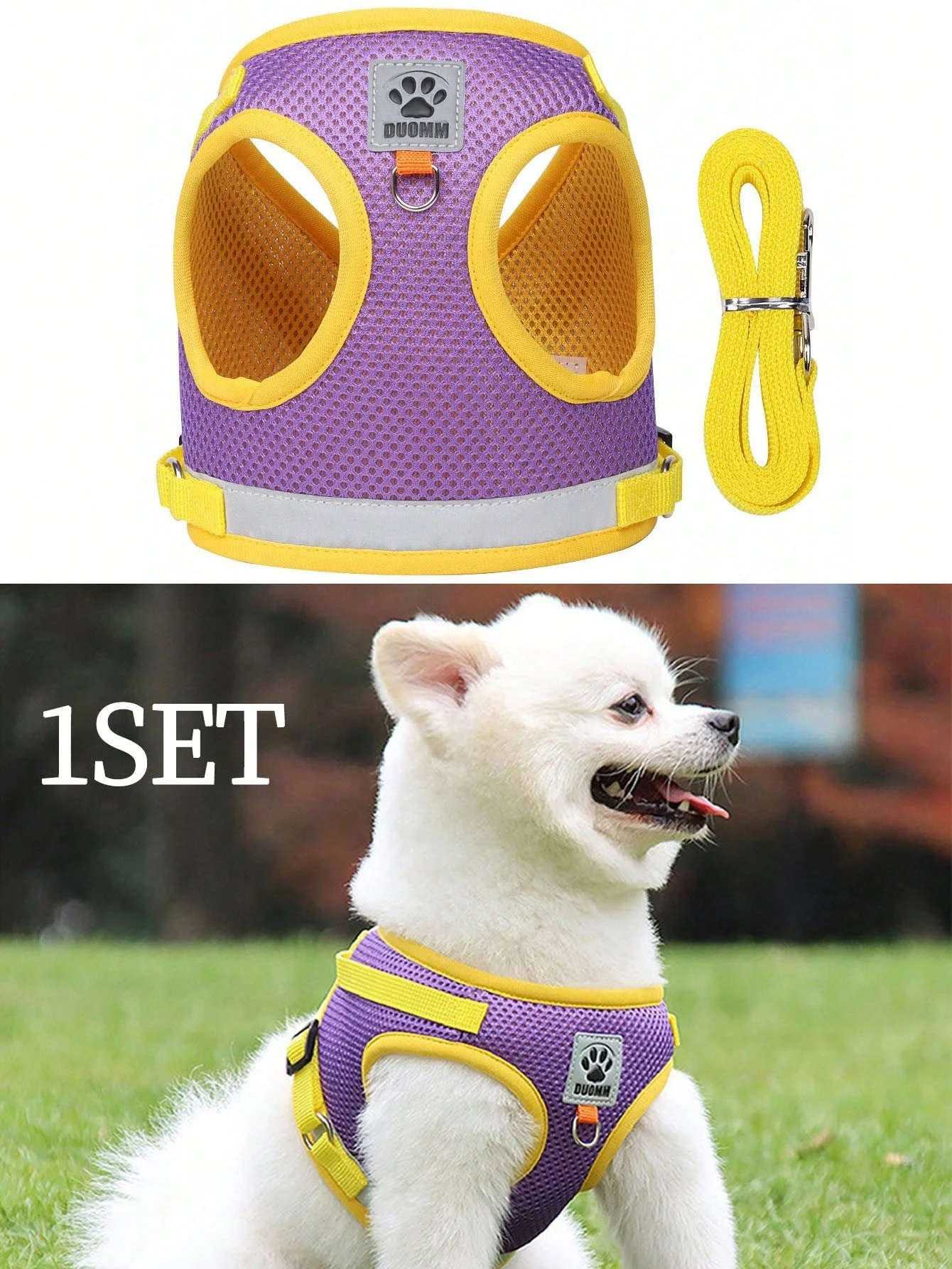 1set Dog Harness Soft Mesh Adjustable Vest Harnesses Escape Proof  Easy Control Breathable Reflective Strips Jacket for Small Me
