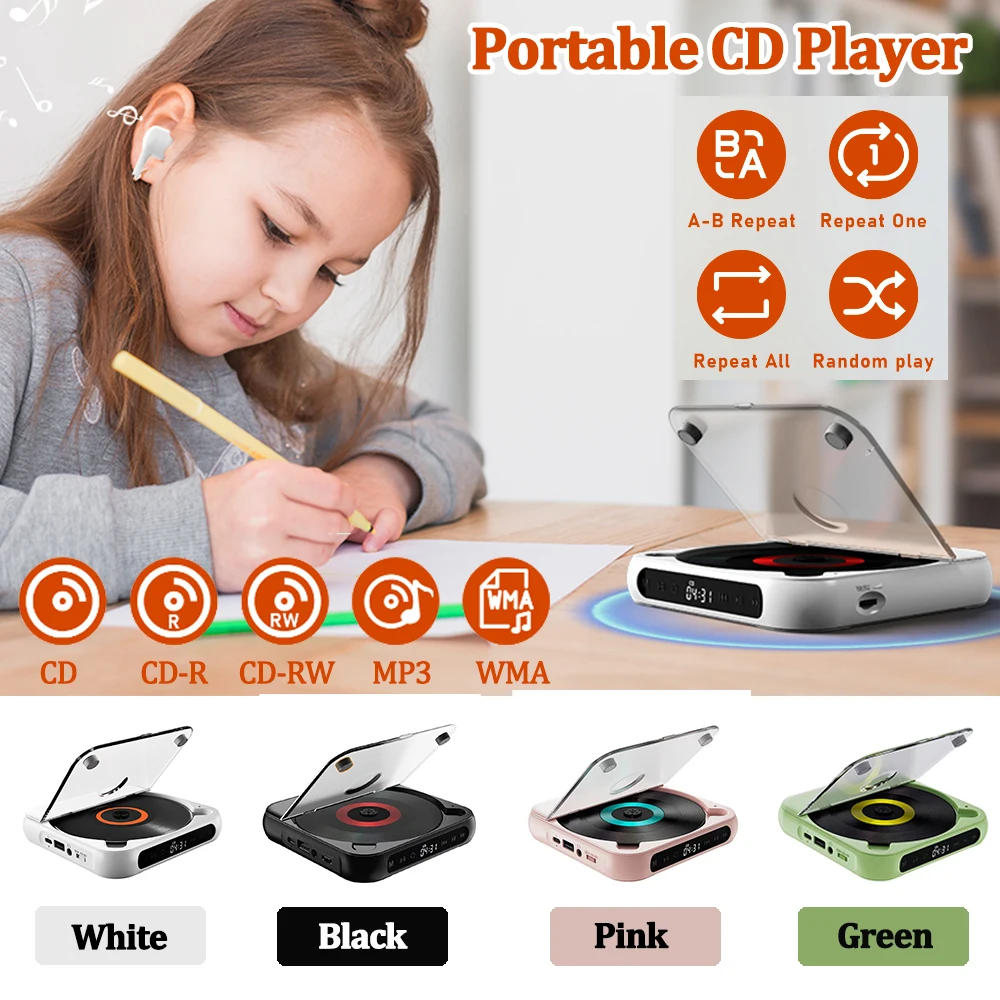 KC918 CD Player  Portable Bluetooth Speaker, LED Screen, Stereo Player, IR Remote, Wall Mountable with FM Radio