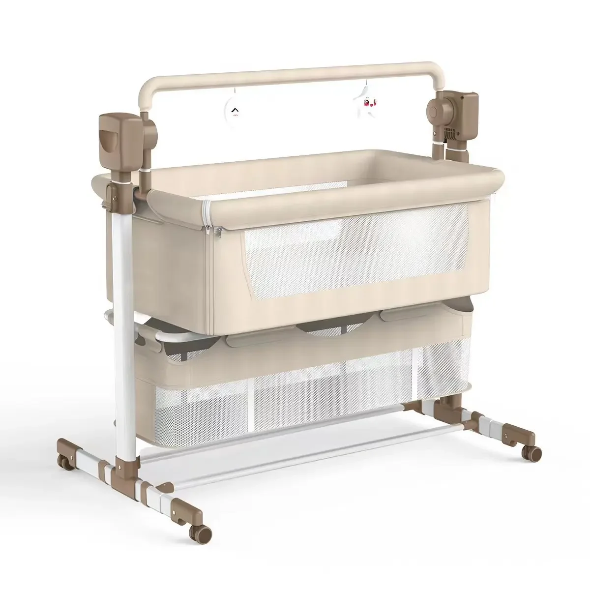 Multi Functional Electric Crib for Newborn Infants and Young Children with Foldable and Adjustable Bed Height