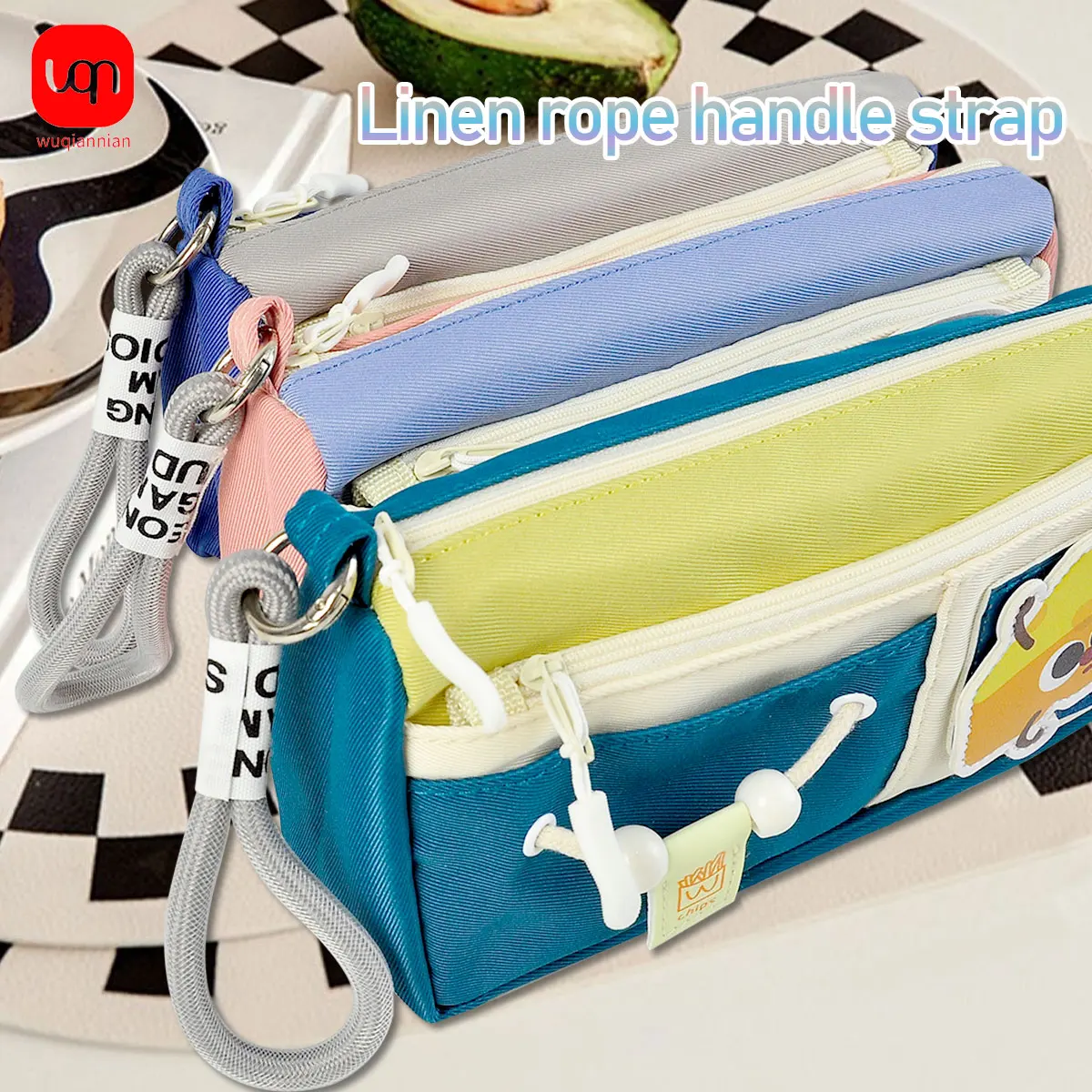 WQN Multi-color Zipper Pencil Case 1pc Easy Carry Waterproof Dustproof Large Capacity Storage Super Practical for School &Office