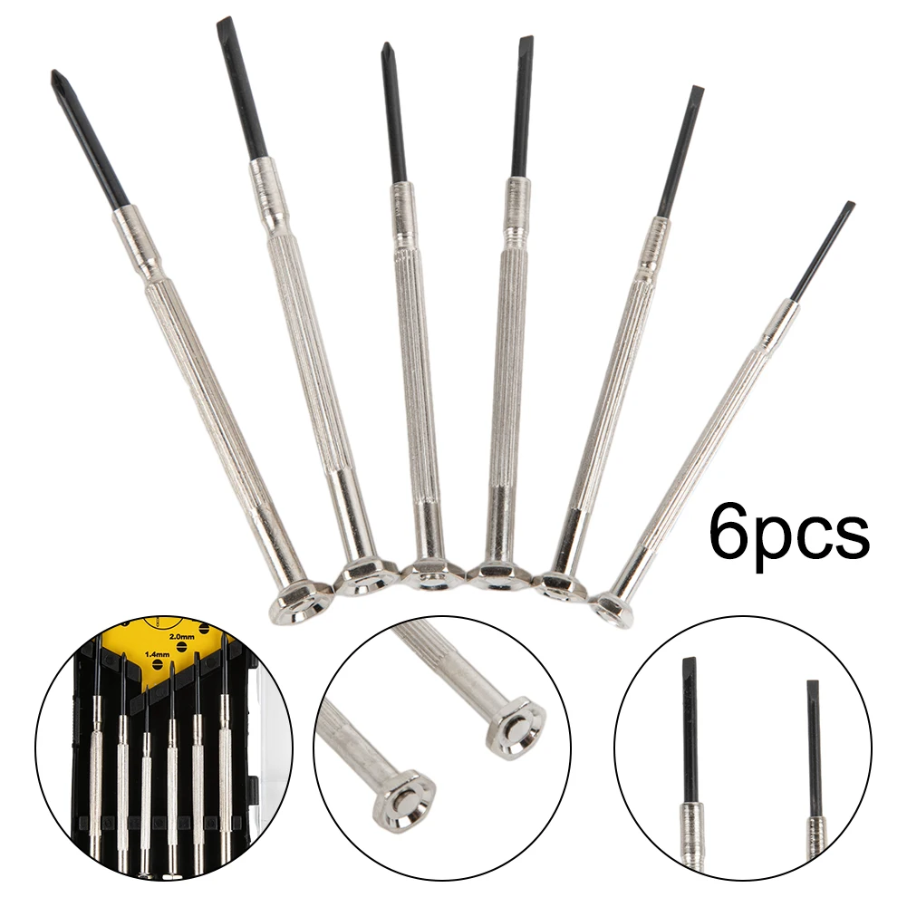 6 Pcs Precision Screwdriver PH1/PH2 Cross 1.4/2/2.4/3mm Slotted For Watch Jewelry Glasses Electronic Repairing Hand Tools