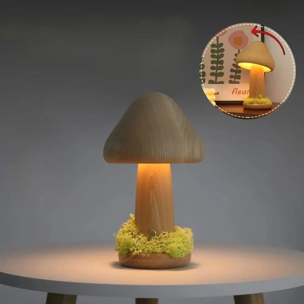 

Warm Light Mushroom LED Night Light Beech Wood Touch Switch Bedside Lamp Three Colors LED Light Decorative Atmosphere Light