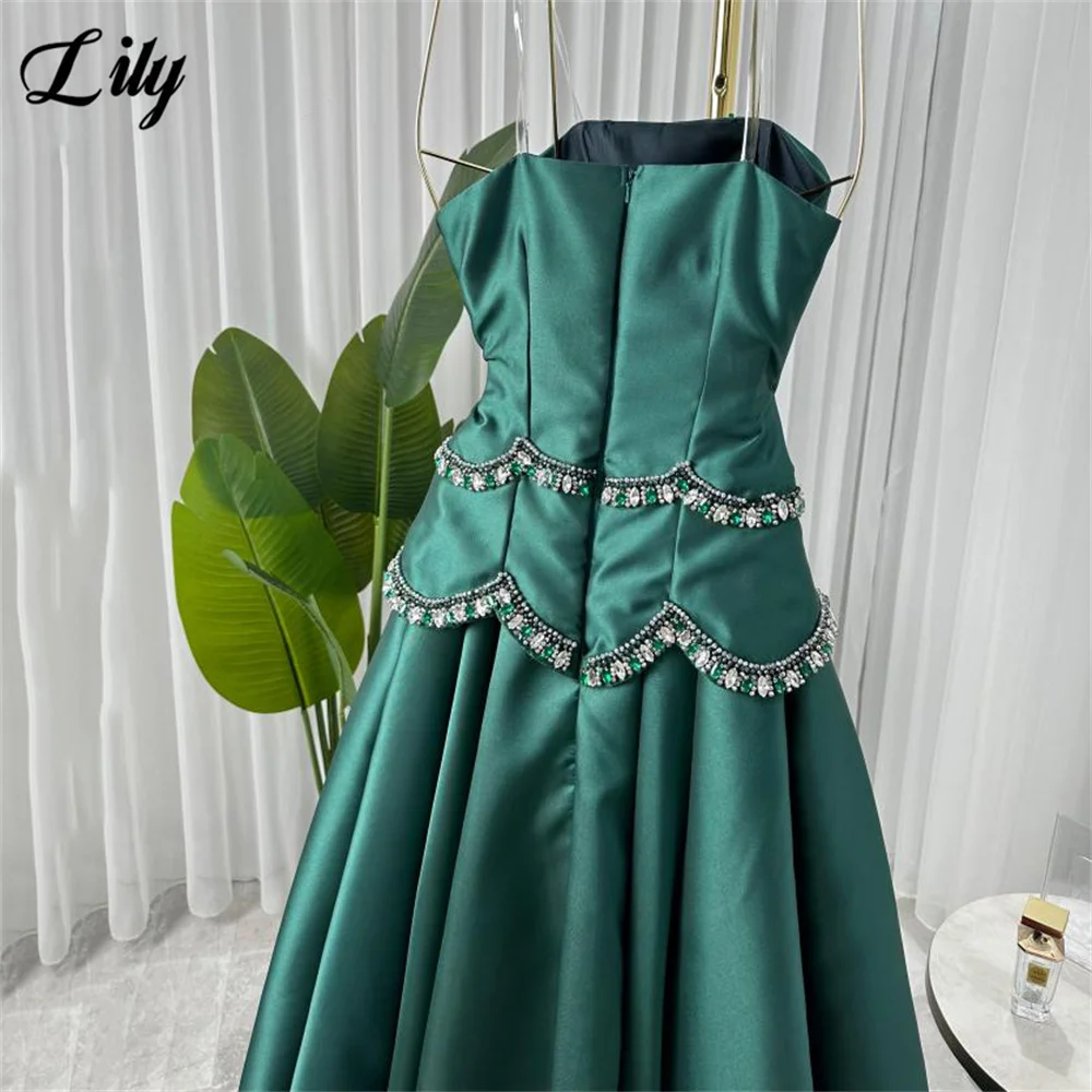 Lily vert une ligne perles robe de bal sans bretelles robe de célébrité robe de bal en cristal embellissements festonnés simpliste  nneinize personnaliser
