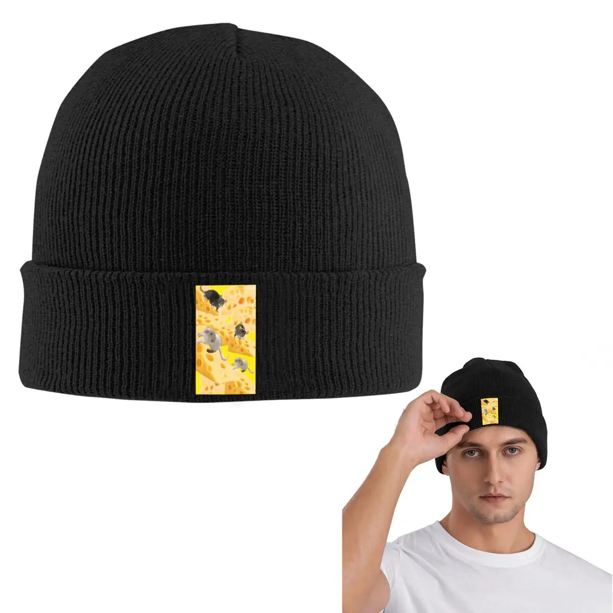Rats Mouse Animal Cheese Warm Knitted Cap Winter Knit Bonnet Hat Skullies Beanies Hip Hop Caps for Unisex