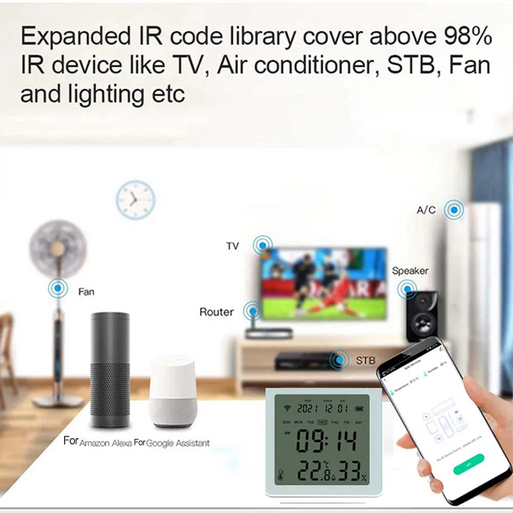 Smart WiFi Temperature and Humidity Sensor with Remote Monitoring and Voice Control Compatible with and Assistant