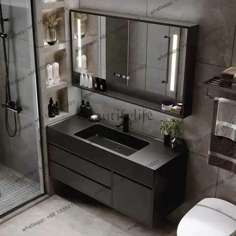 yj21 Furniture Modern New Cupboard Set 36 Inch Led Cabinet Storage Bathroom Sink Vanity With Mirror Wash Basin for Hotel Bathroo