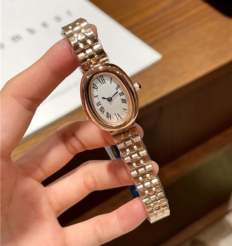 أزياء العلامة التجارية ساعات المعصم امرأة فتاة البيضاوي نمط الكوارتز الصلب المعادن الفرقة الفاخرة على مدار الساعة CA190