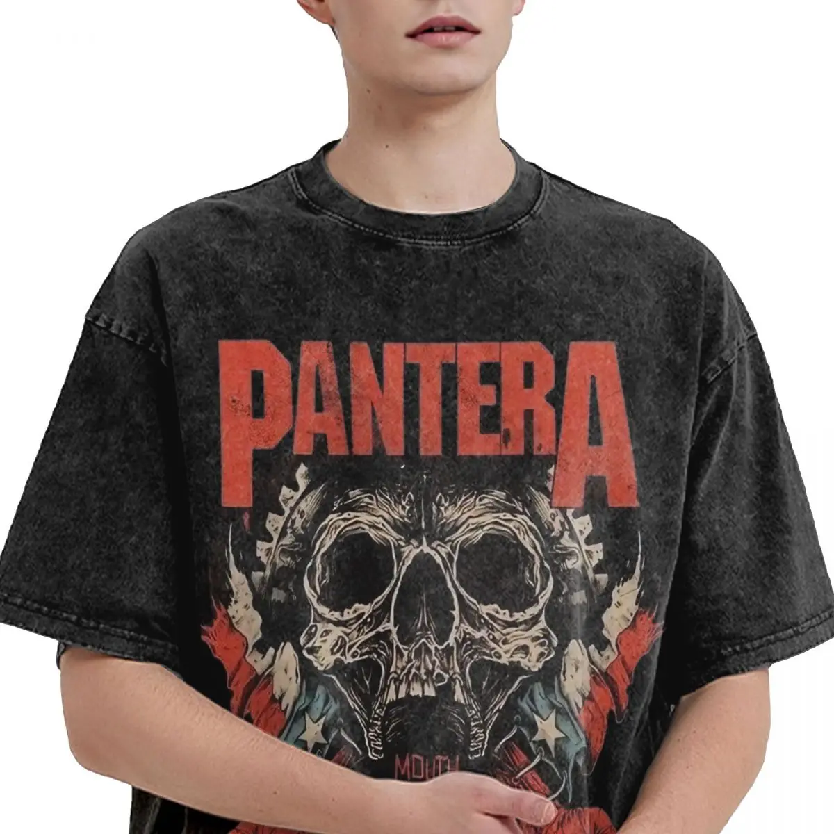 Metal Band Rock Washed T Shirt Streetwear Hip Hop Fashion T-Shirt Pantera Tee Shirt Men Women 100% Cotton Street Printed