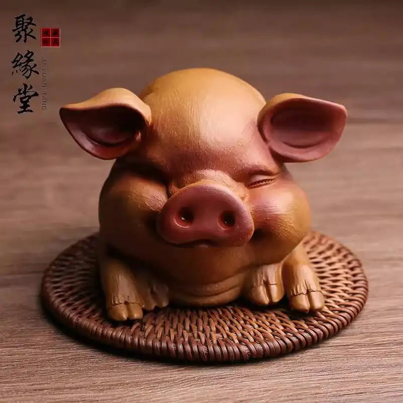 Yixing Purple Clay Pet Ornament, Lucky Pig, Fully Handmade By Master Craftsmen, Suitable For Play, Kung Fu Set, Tea Table