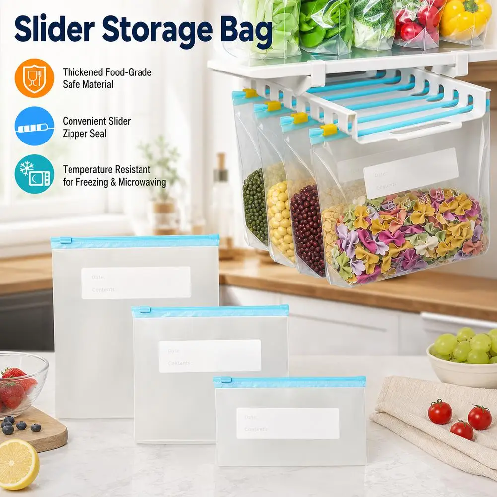10-20Pcs Reusable Zipper Bag Stand Up Zip Shut Plastic Freezer Bag Fruit Vegetable Ziplock Kitchen Food Storage Organizer Pouch