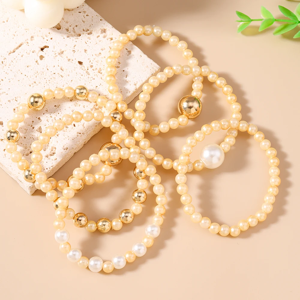 

6pcs/set Fashion Stretch Pearl Bracelet for Women Girls Handmade Beaded Bracelets Summer Beach Jewelry Gifts