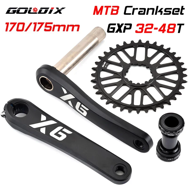 

GOLDIX X6 MTB Bike 170/175mm Crank Aluminum Alloy Bicycle Crankset Hollow Chainring 32 34T 36T 38T 40T 42T 44T 46T 48T with BB68