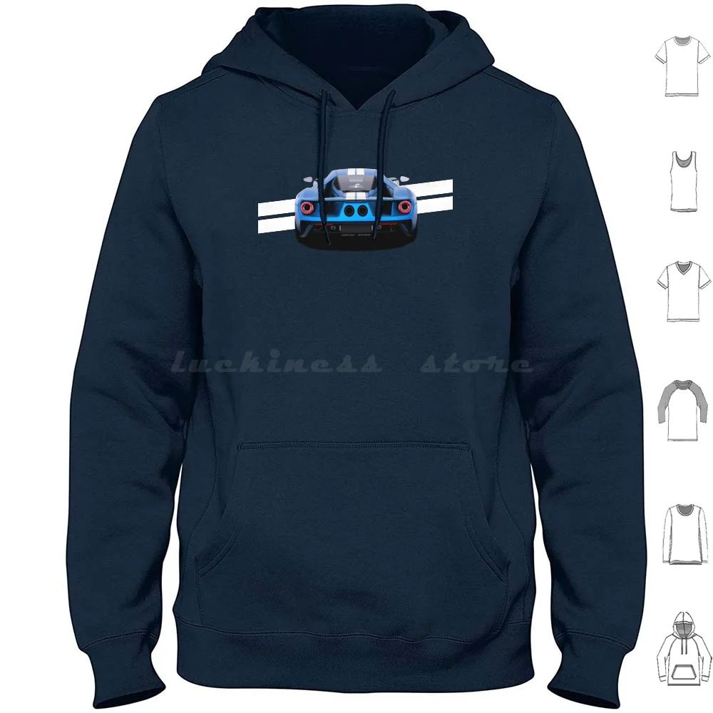 American Muscle Car With White Diagonal Stripes ( Rear ) Hoodie cotton Long Sleeve Car Racing Speed White Stripes Racing