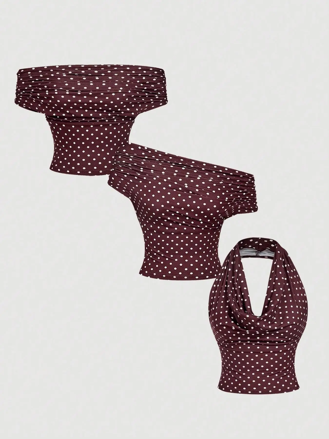 Women's Knitted Short Top with Versatile Wear Options And Side Gathered Detail Fashionable Multi-wear Design